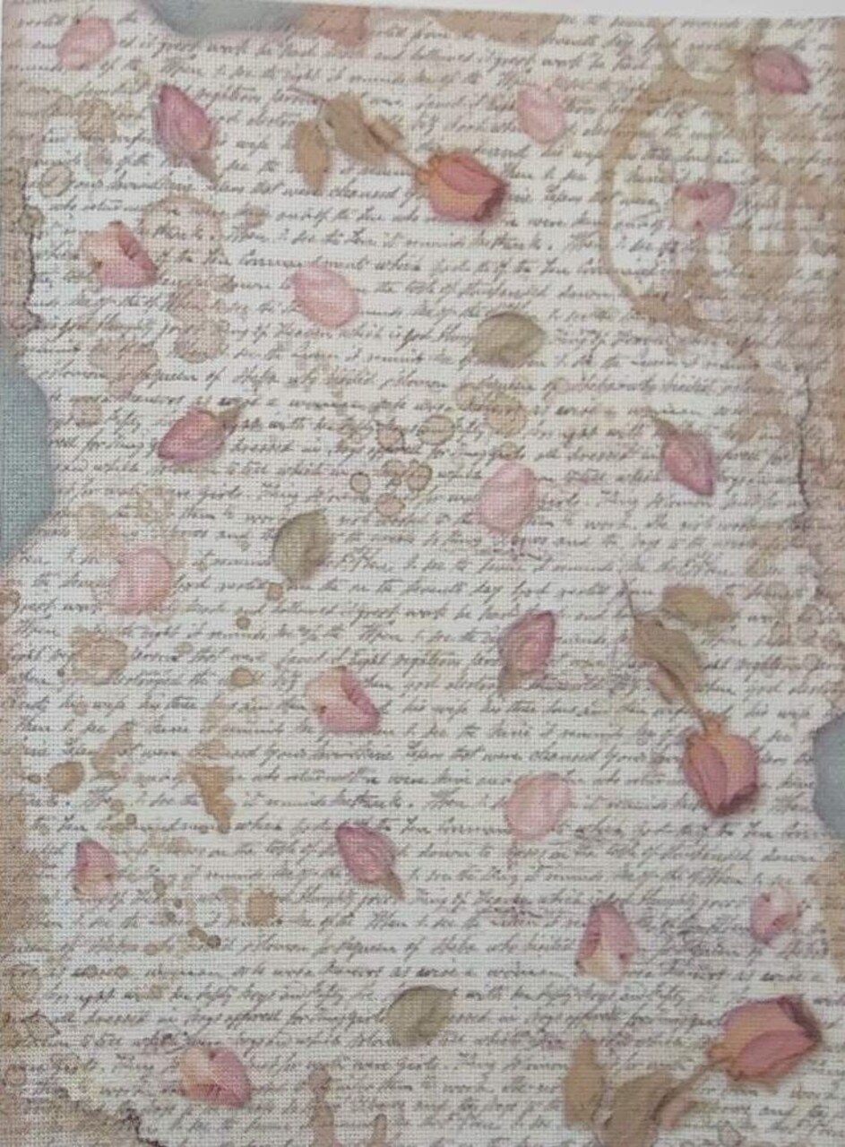 Petal Memories Designer Printed AIDA Fabric. Canvas for embroidery with an applied background KF-1275A